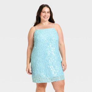 Women's Sequin Mini Shift Dress - A New Day Light Blue XXL